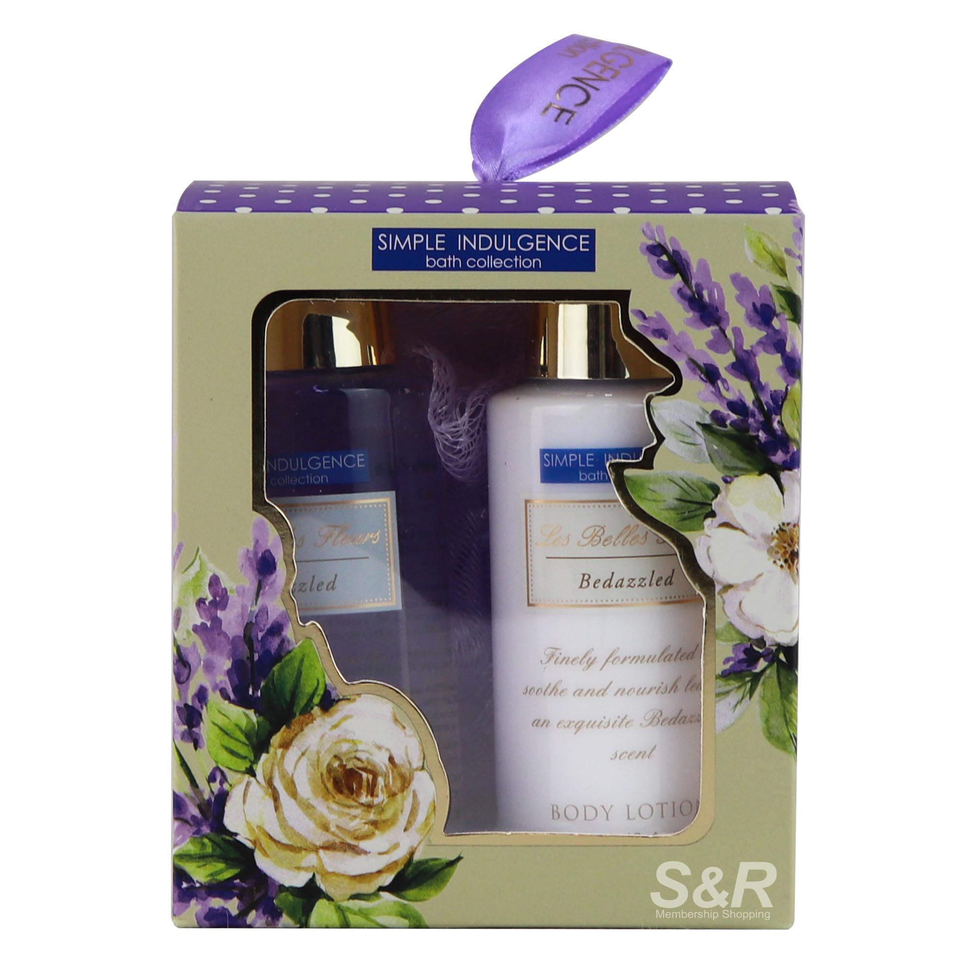 Simple Indulgence Bath Collection Bath Puff, Body Wash and Lotion 2 bottles